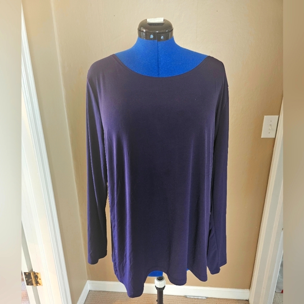 Dark purple long sleeve blouse with drop v neck back